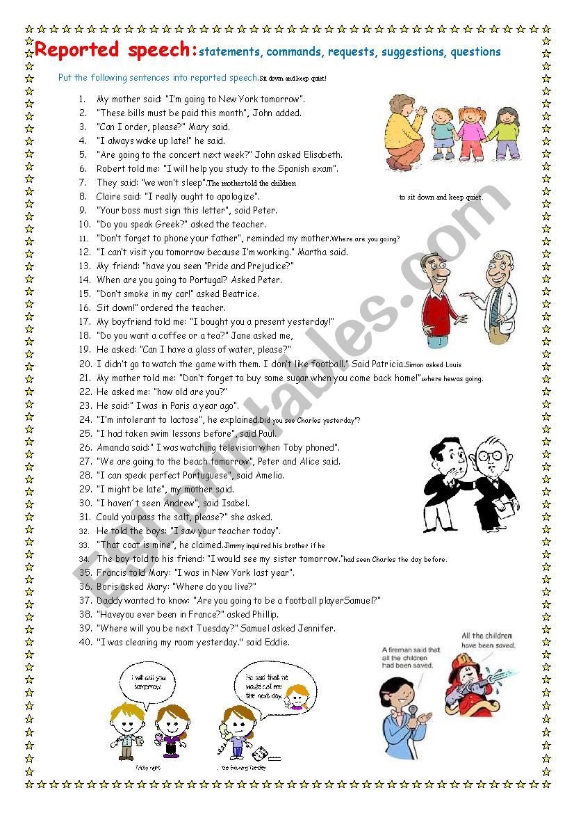 Reported speech worksheet worksheet