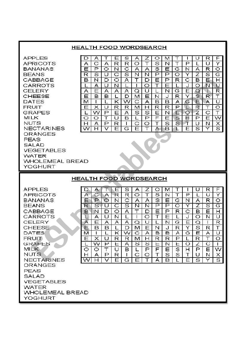 Health Food worksheet