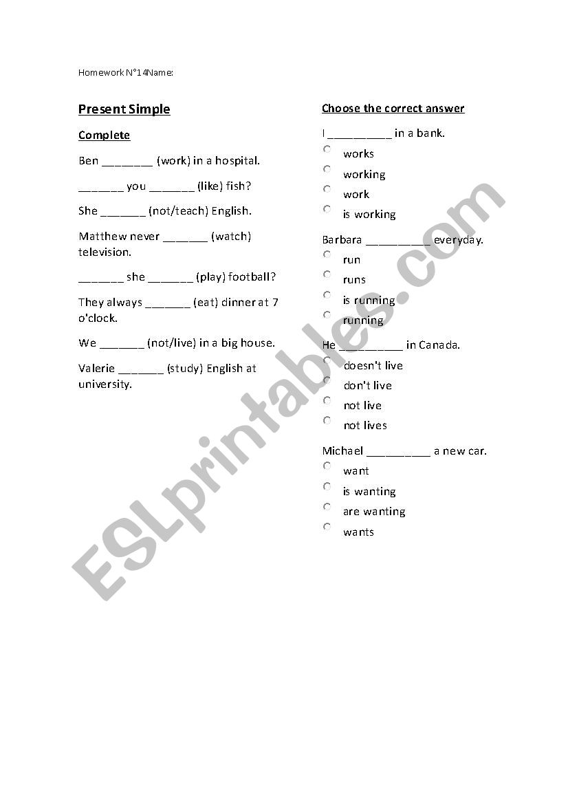 Present Simple worksheet