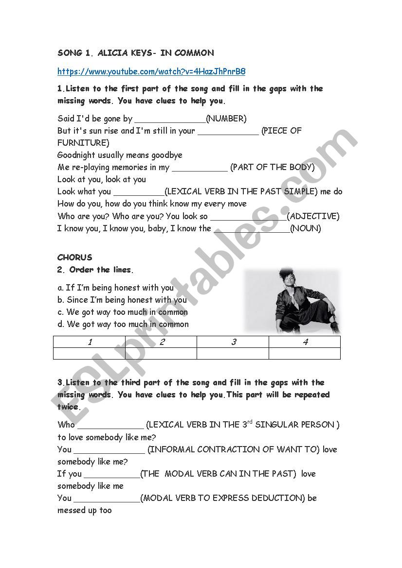 In Common by Alicia Keys.  worksheet