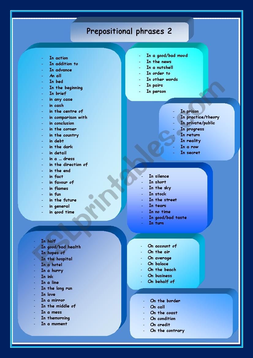 Prepositional phrases 2 worksheet