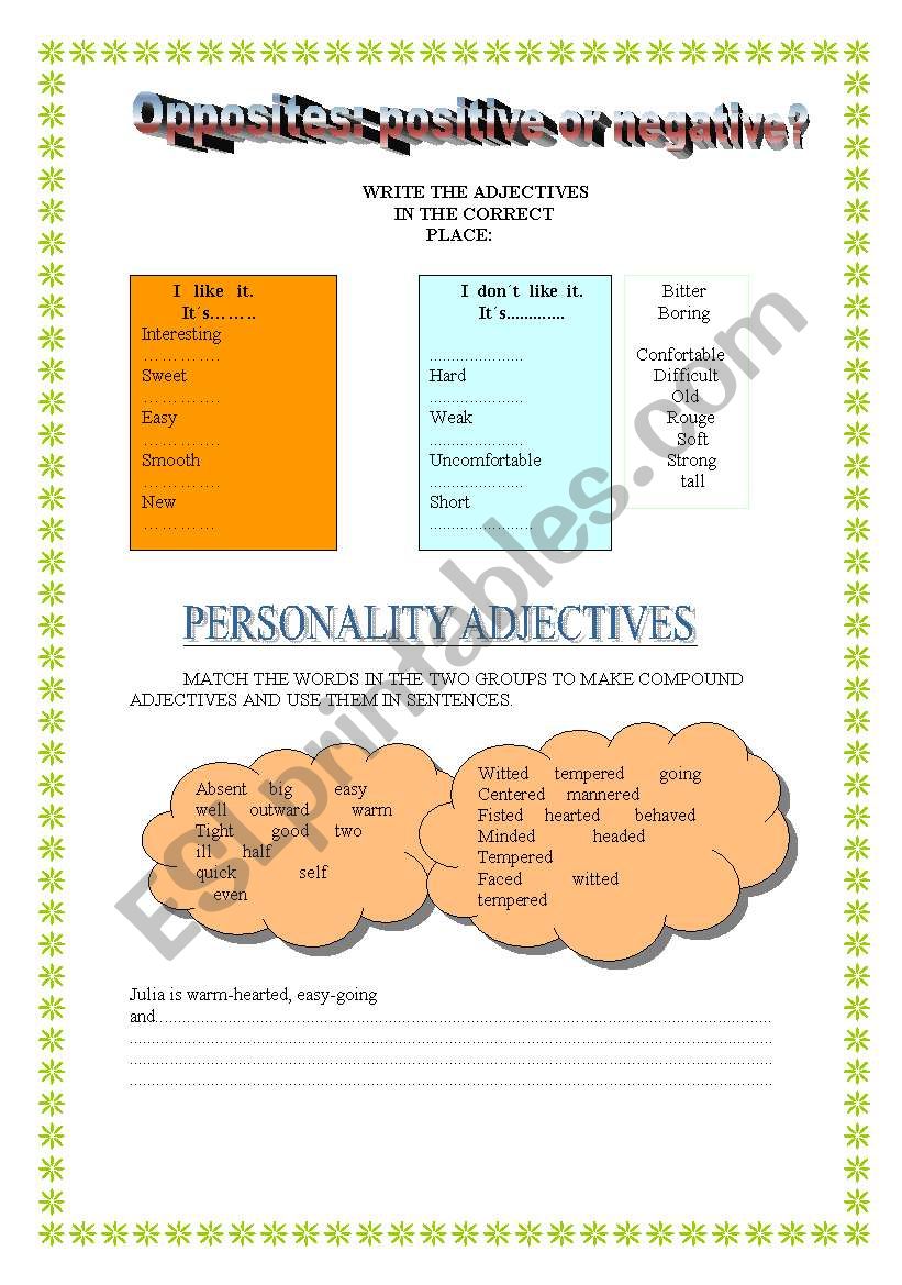 adjectives, positive-negative about personalities