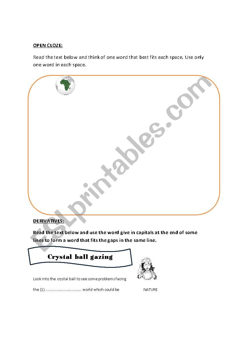 Open Cloze/ Derivatives worksheet