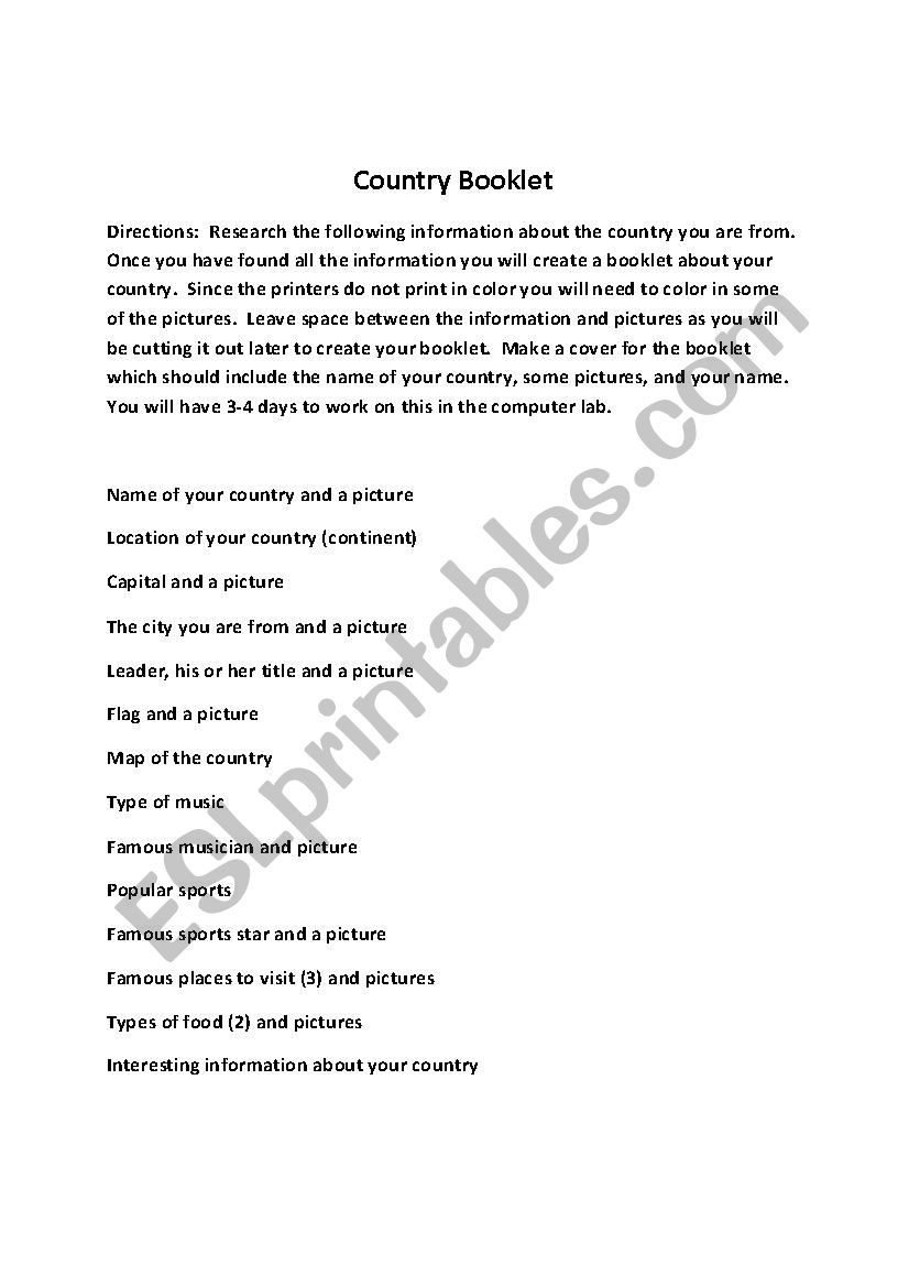 Native Country Booklet Project