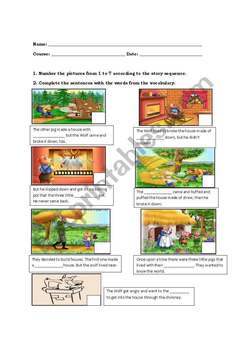 The three little pigs worksheet