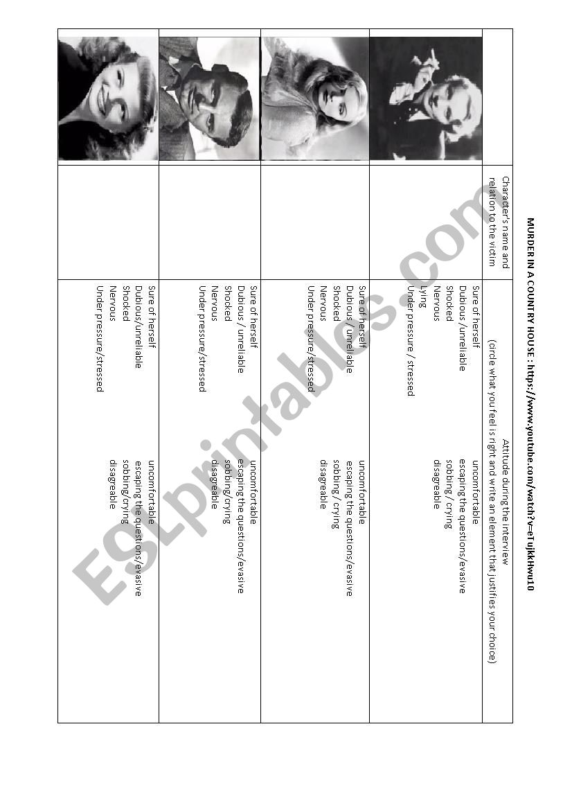 Murder in a country house worksheet