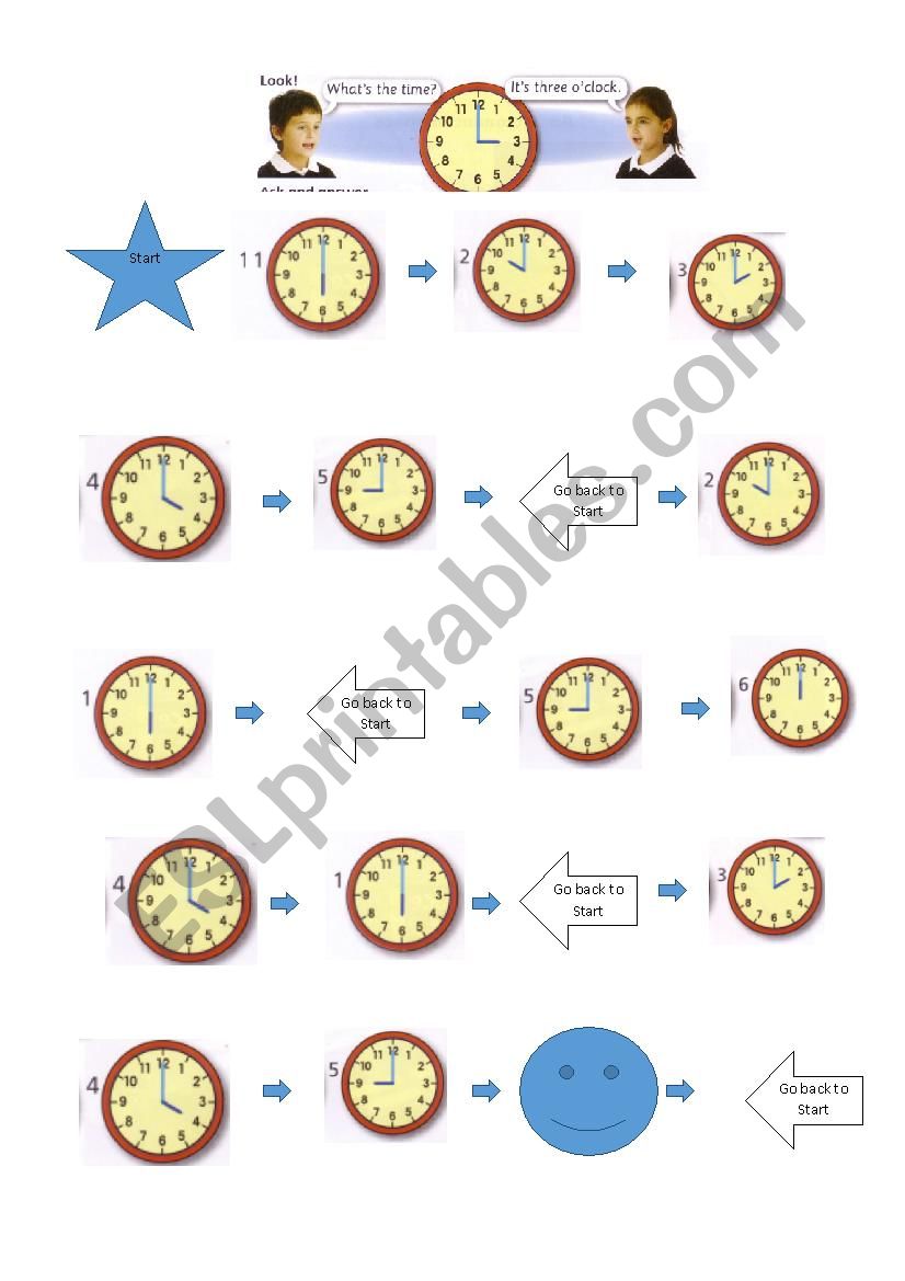 Telling time boardgame worksheet