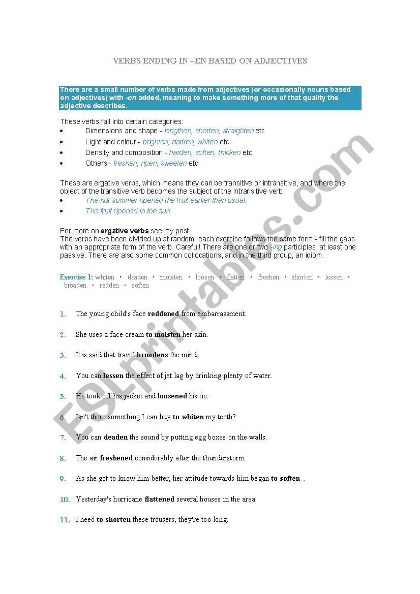 Ergative Verbs worksheet