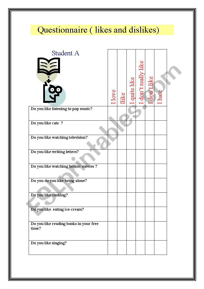 Pair work - likes and dislikes