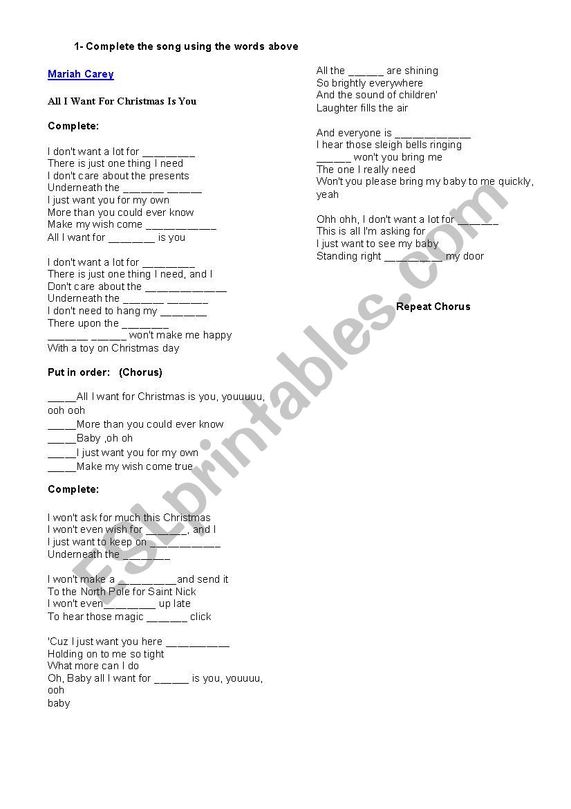 All I want for Christmas - ESL worksheet by janainaroriz