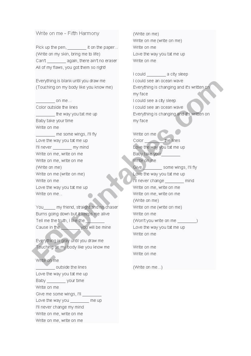 Write on me - Fifth Harmony worksheet