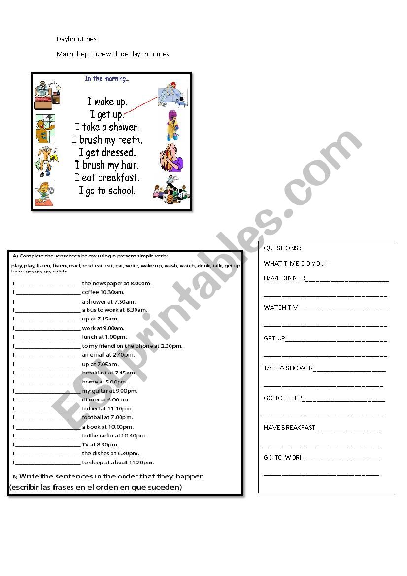 dayli routines  worksheet