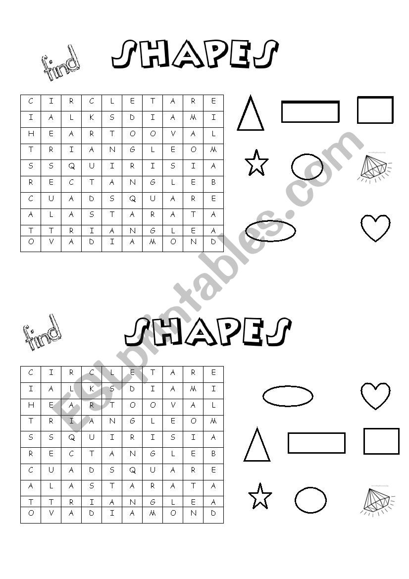 Shapes Wordsearch worksheet