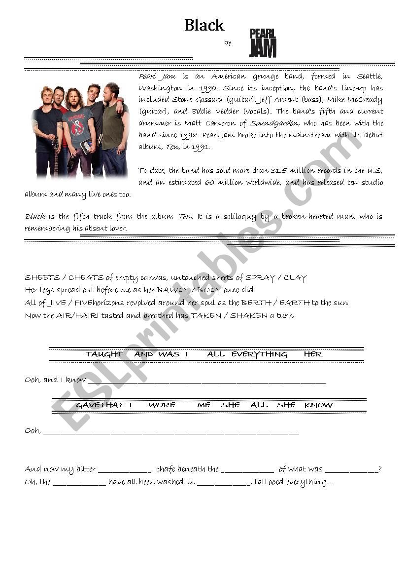 Black by Pearl Jam worksheet