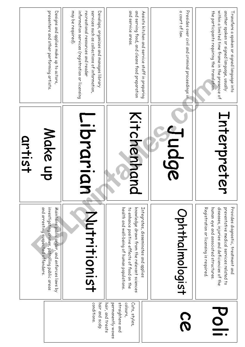 matching game (professions) worksheet