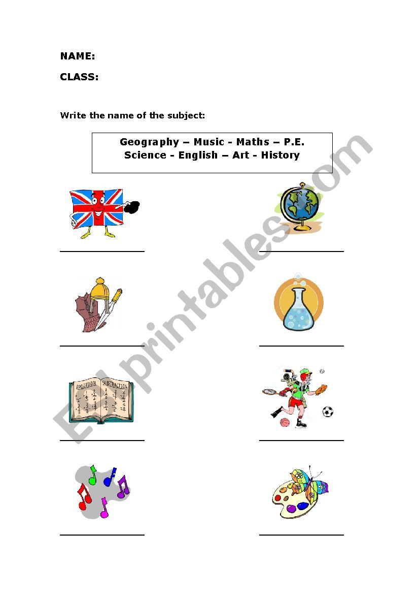 SUBJECTS worksheet