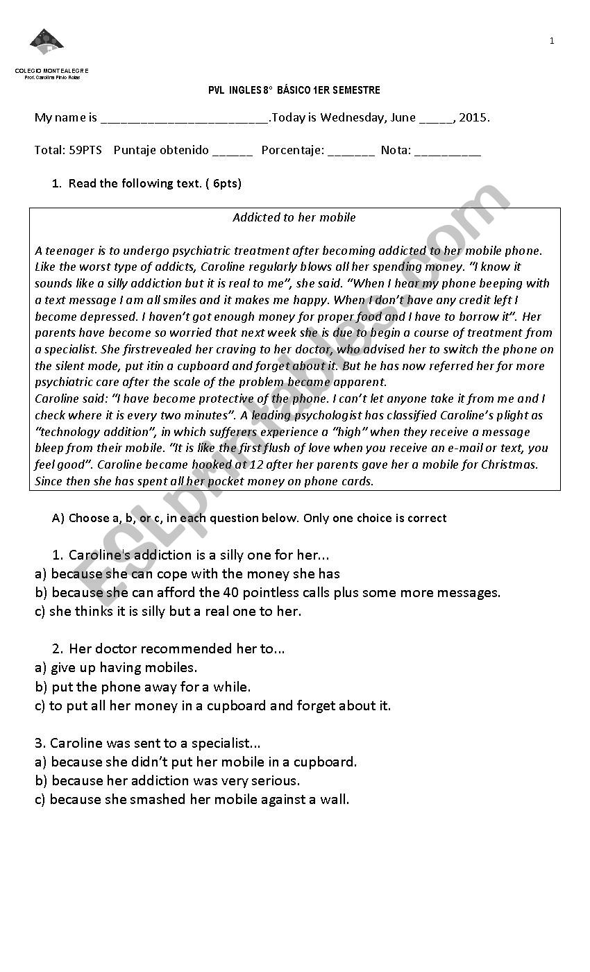 Global Test worksheet