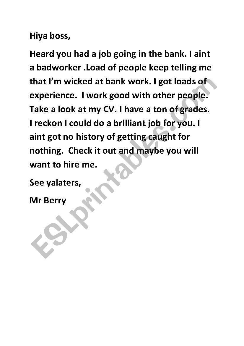 Covering Letter  worksheet