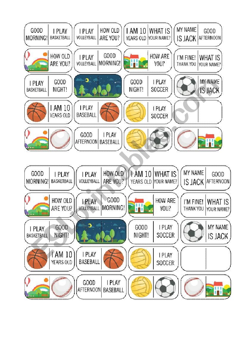 Sports and Greetings Dominoes worksheet