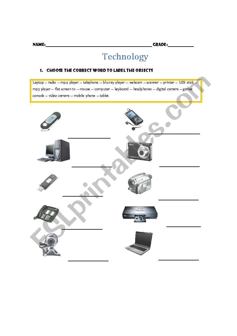 technology-past tense worksheet