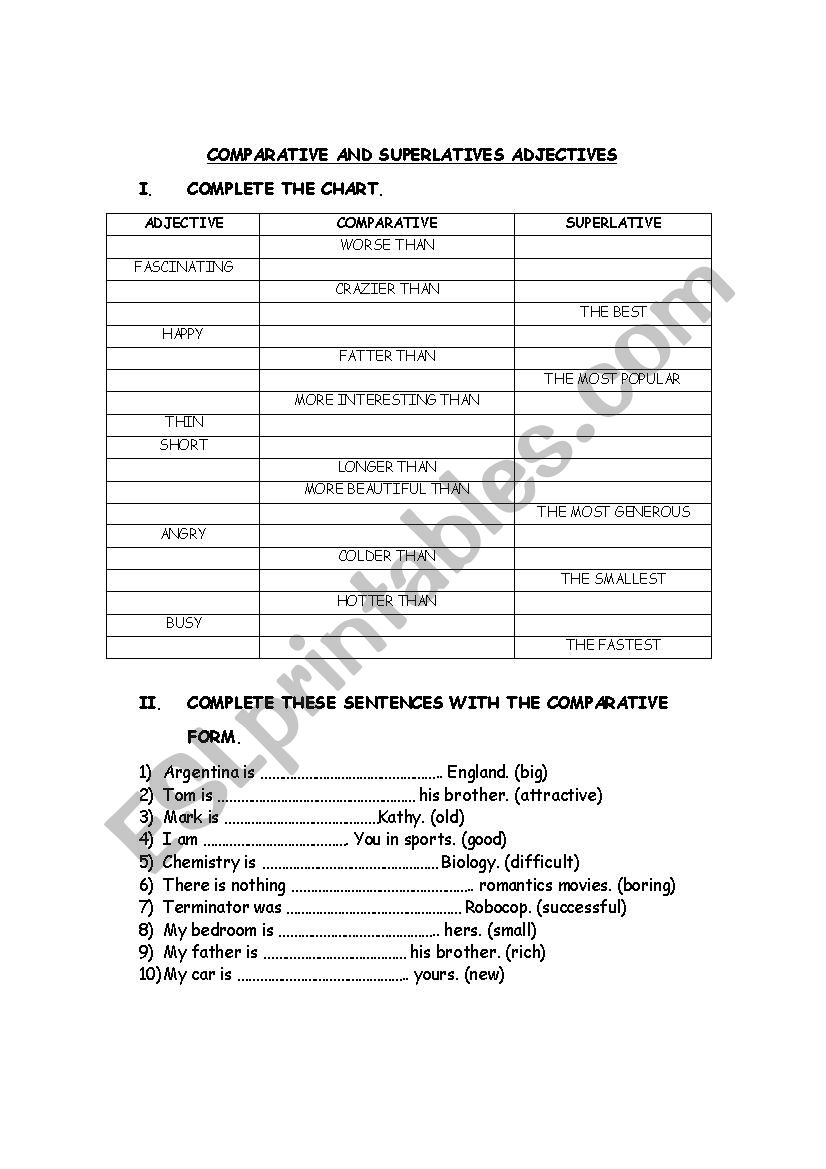 comparative and superlative adjectives