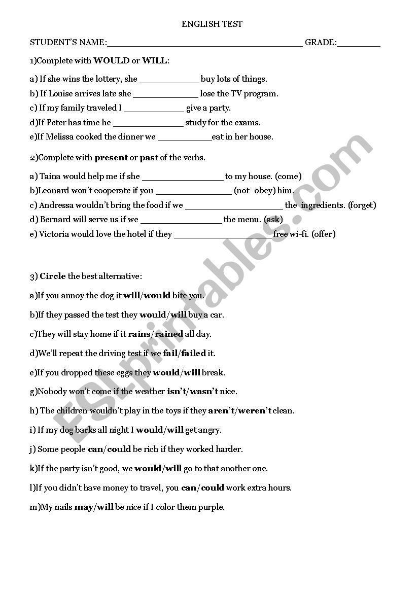 test first and second conditional