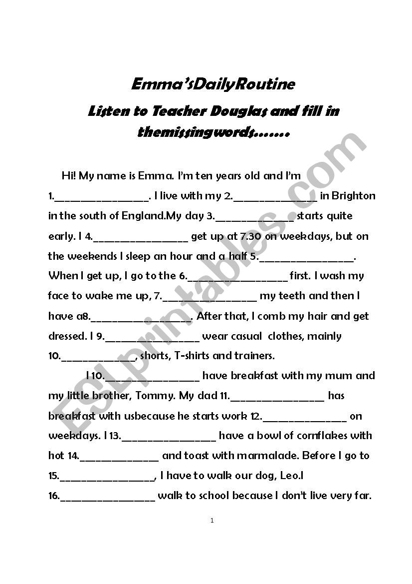 Emma worksheet