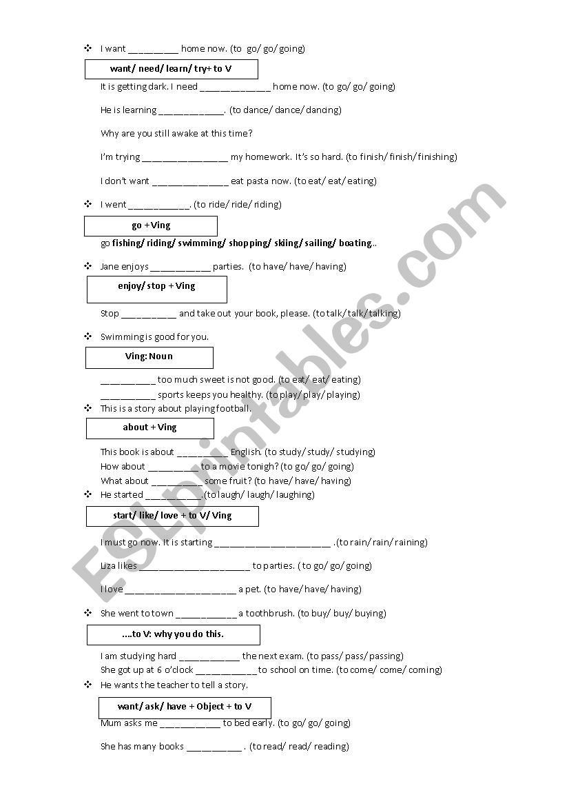 Verb + To infinittive or Gerund