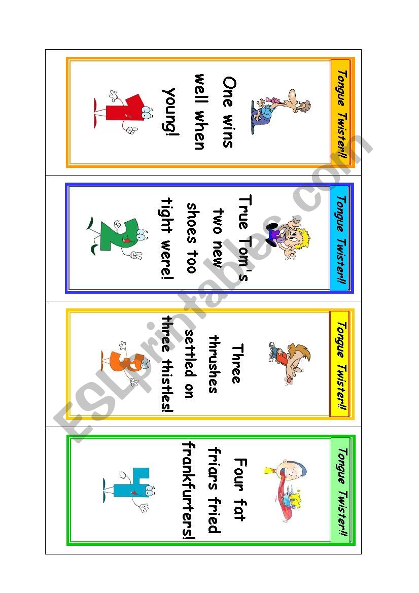 Tongue twister bookmarkers worksheet