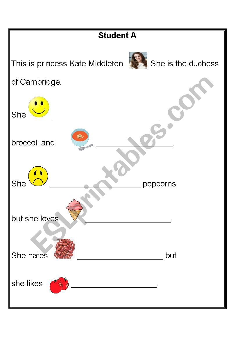 Likes and dislikes - food worksheet