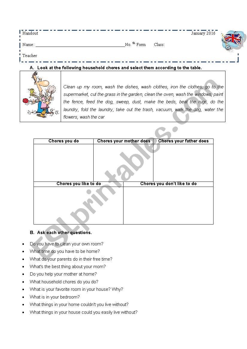 chores worksheet