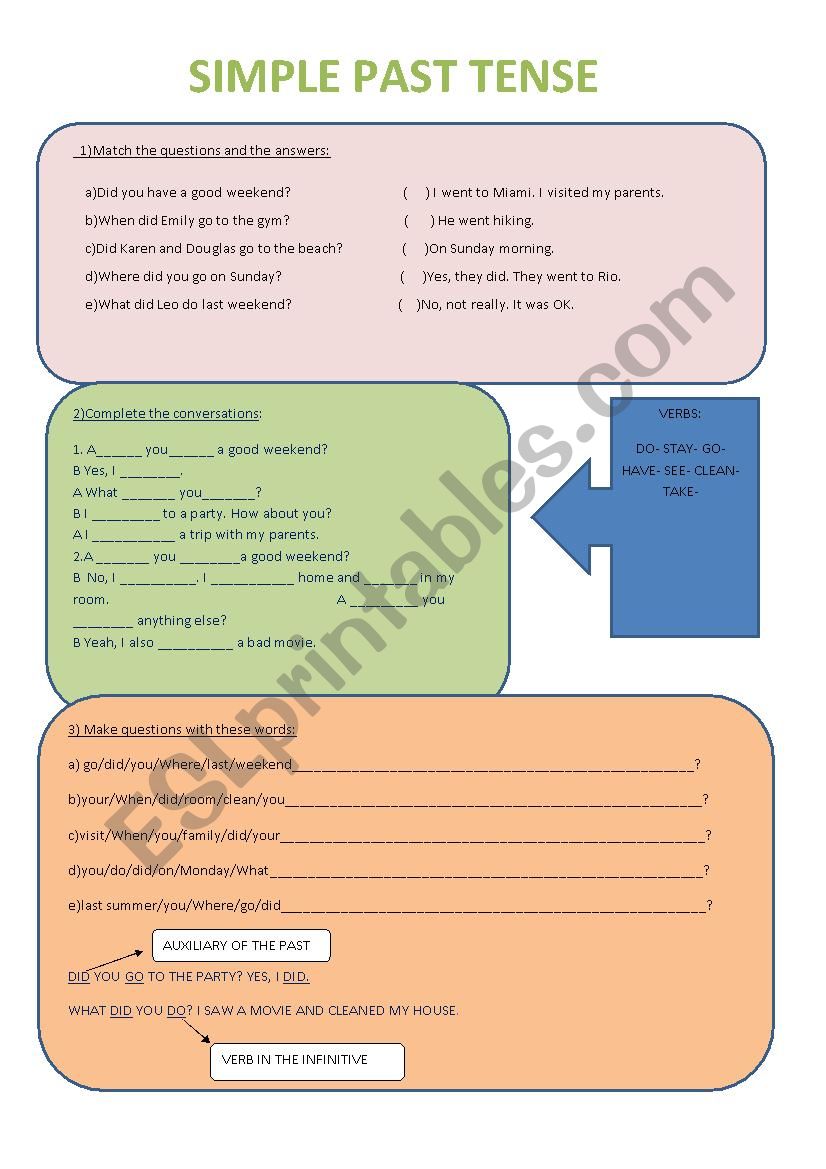 Past Activities worksheet