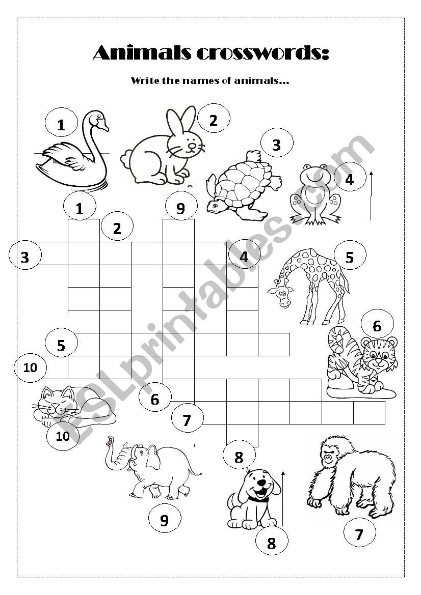 Animals crosswords  worksheet