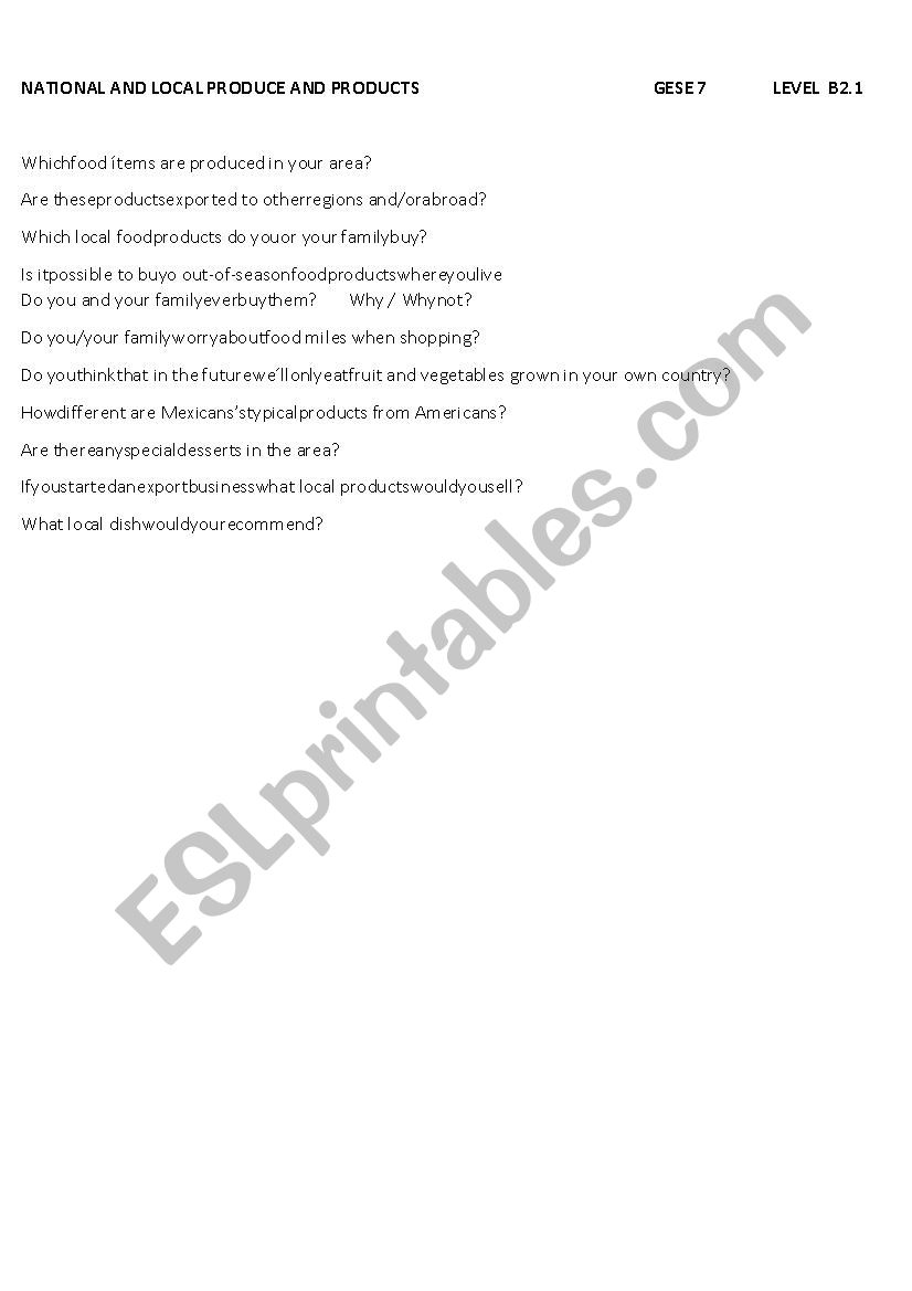 gese 7 national produce worksheet