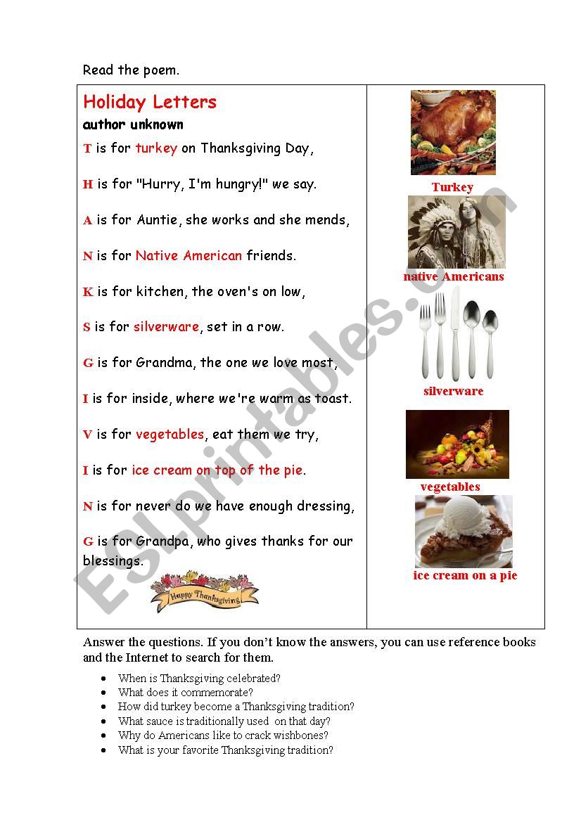 HOLIDAY LETTERS (a poem plus a word building task)