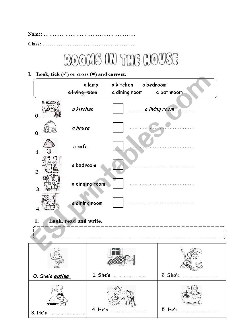 Rooms and actions worksheet worksheet