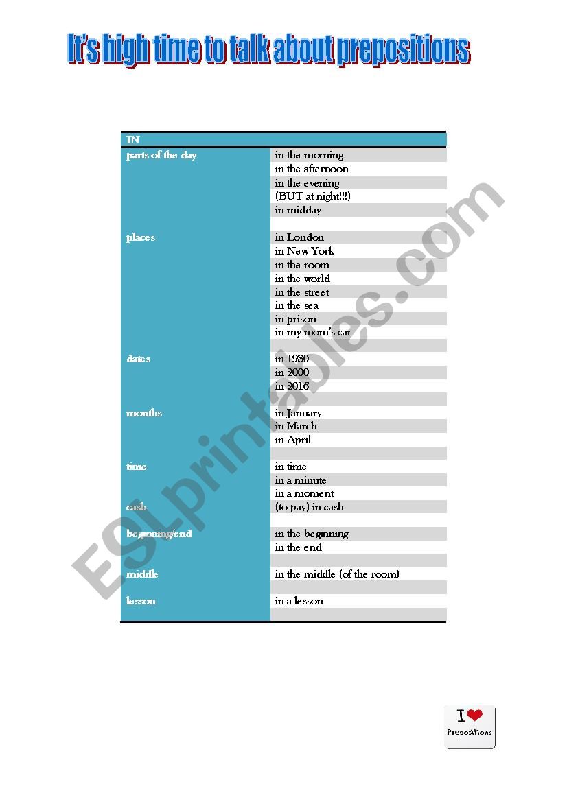 Prepositions worksheet