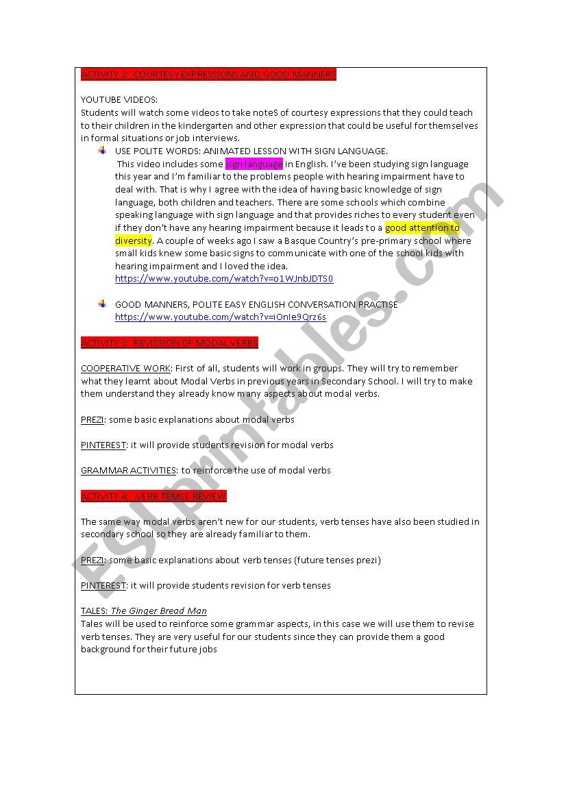Didactic Unit For Technical English Pre Primary School Teachers