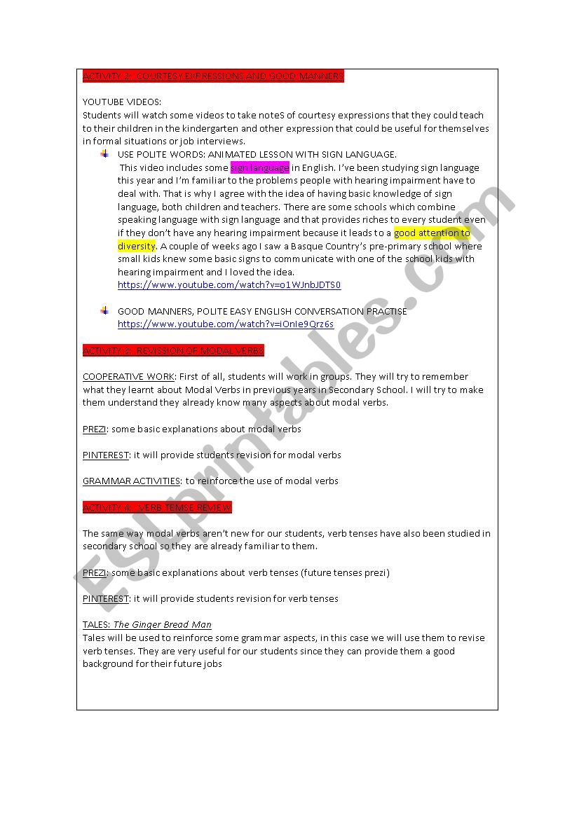 Didactic Unit For Technical English Pre Primary School Teachers