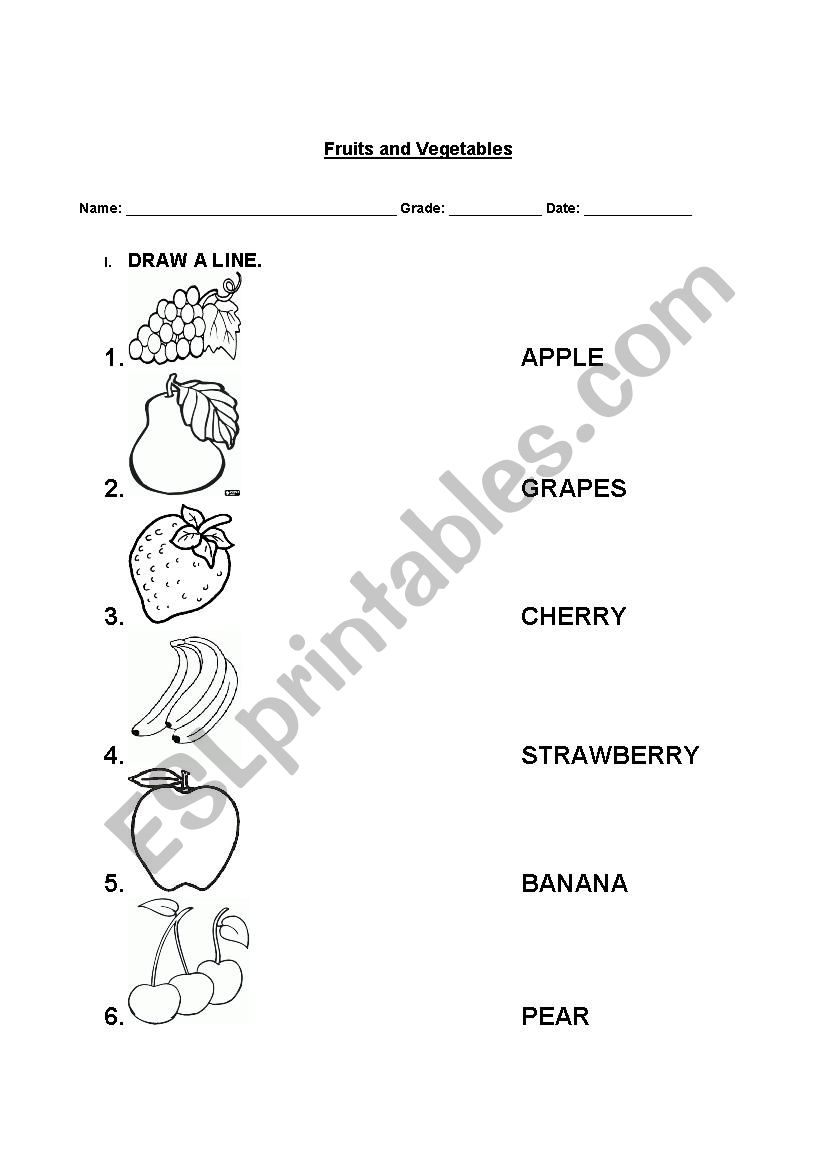 Fruits and Vegetables worksheet