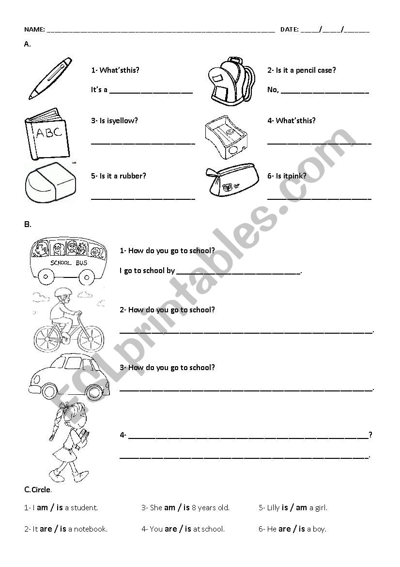 school and verb BE worksheet