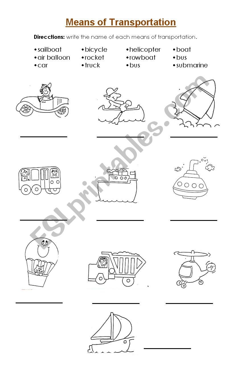 Means of Transportation worksheet