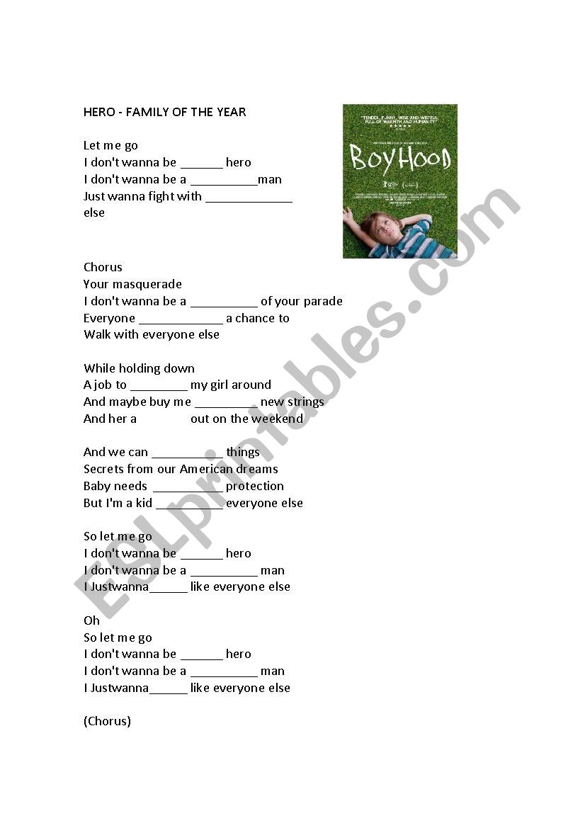 Hero Boyhood soundtrack worksheet