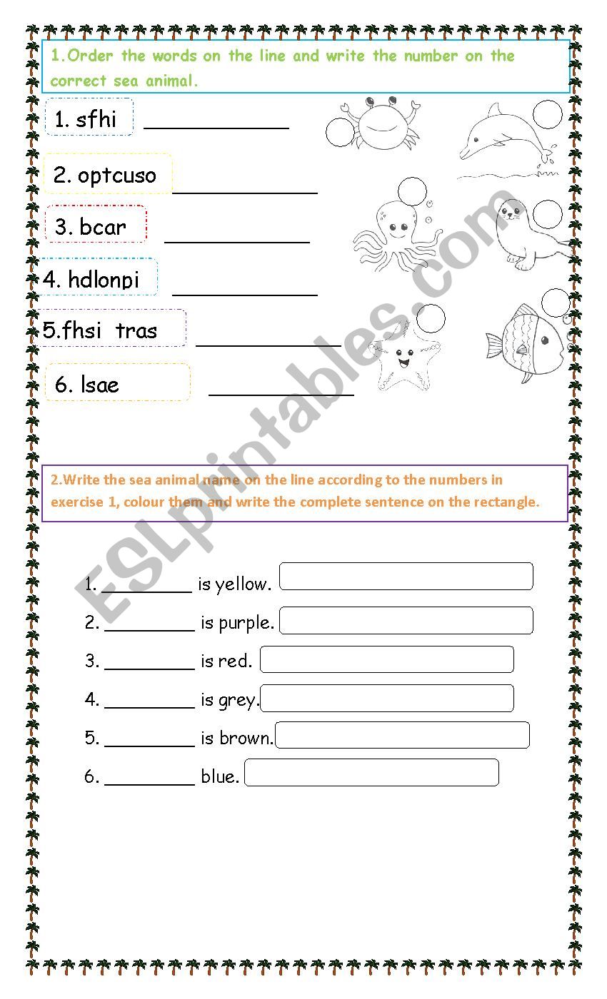 Sea animals worksheet