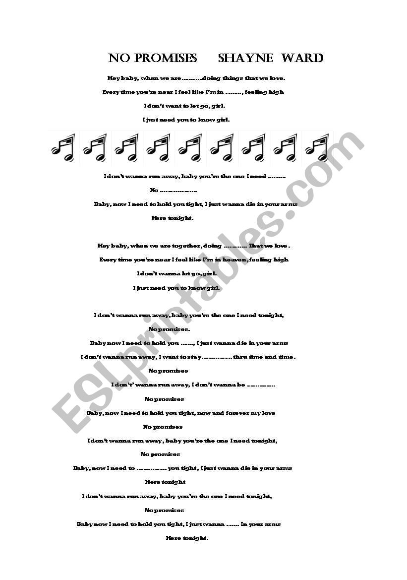 shayne Ward No Promises worksheet