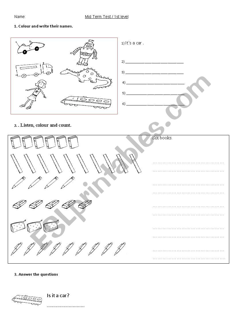 English Test for little children , level 1