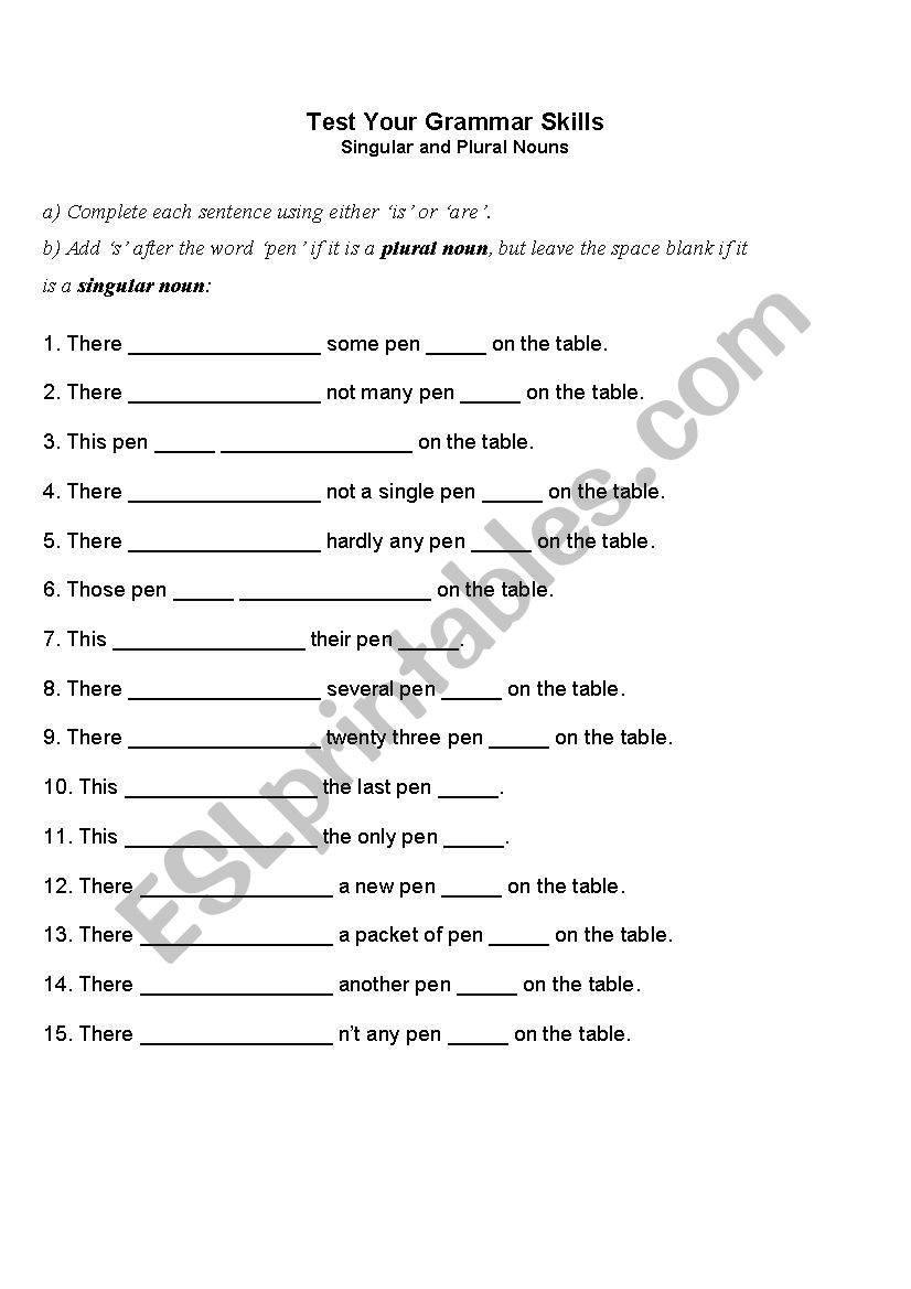 Singular N Plural Exercises