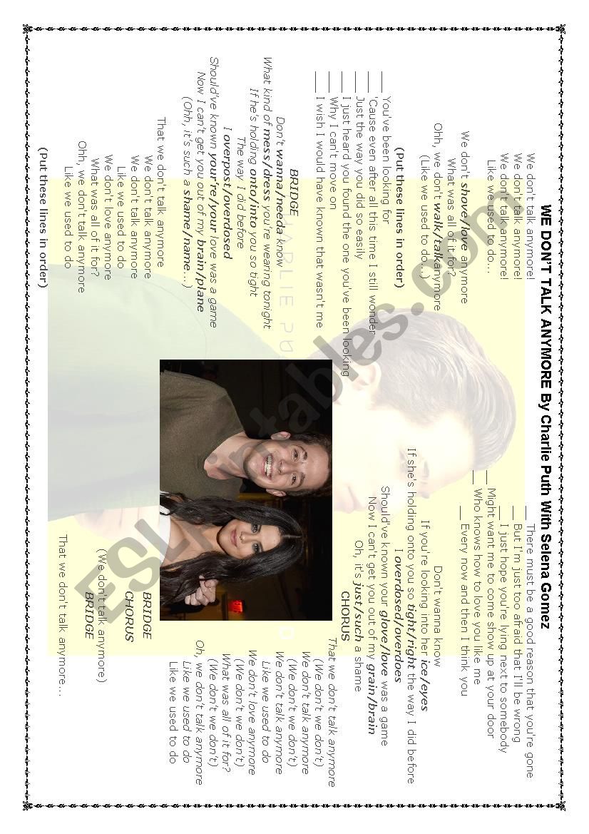 We Don´t Talk Anymore by Charlie Puth We Don´t Talk Anymore by Charlie Puth