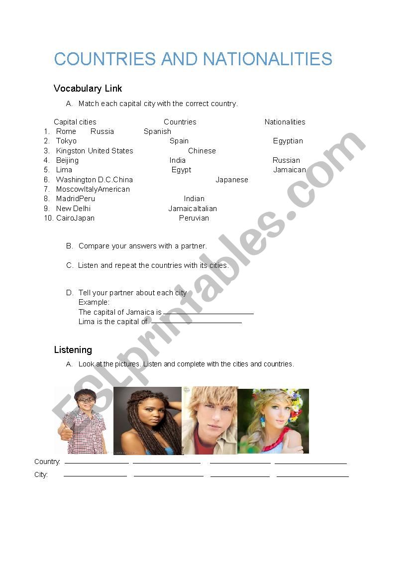 nationalities worksheet