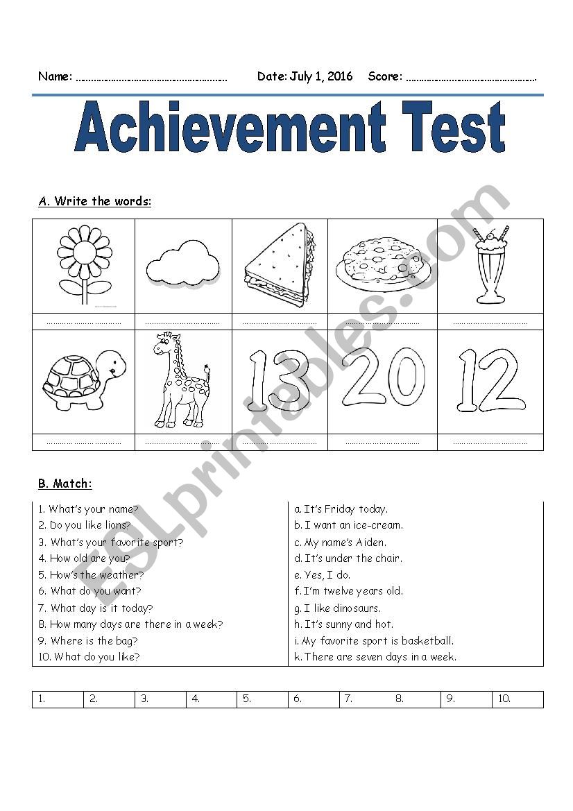 Achievement test for Lets go 1 